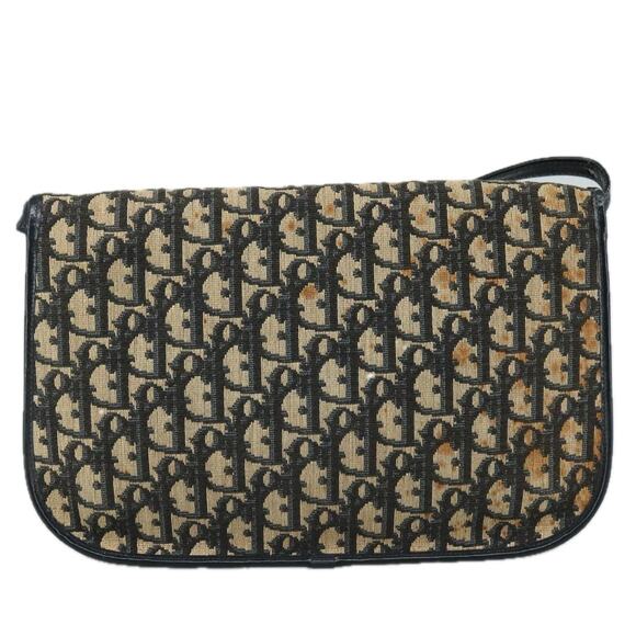 DIOR Trotter Canvas Shoulder Bag Navy Gold - Picture 3 of 13